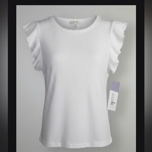 Just Be Women's White Short Sleeve Ruffle Top